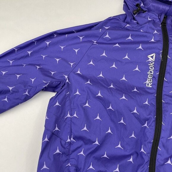 Reebok Hooded Windbreaker Jacket Women’s S Logo Allover Print Full Zip Vent Back - Picture 11 of 16